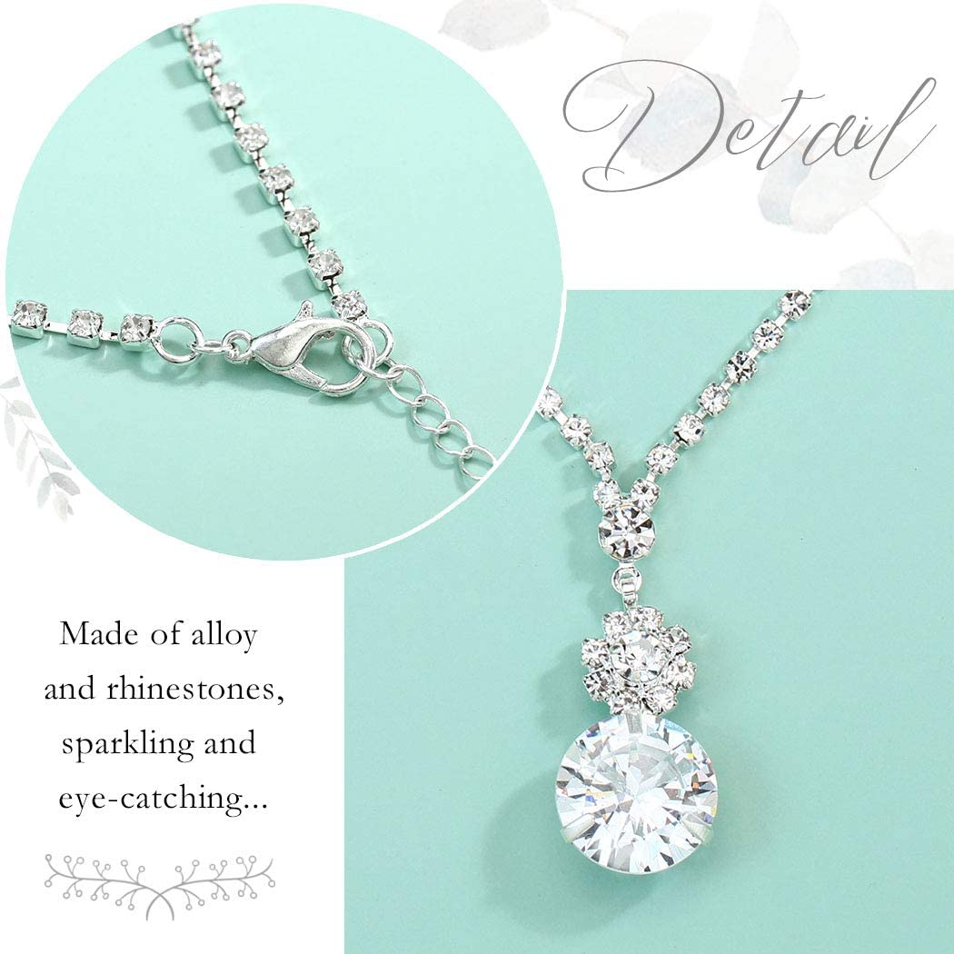 Aukmla Bride Wedding Necklace Earrings Set Silver Rhinestones Necklaces Bridal Crystal Jewelry Accessories for Women and Girls (Set of 3) - Image 7